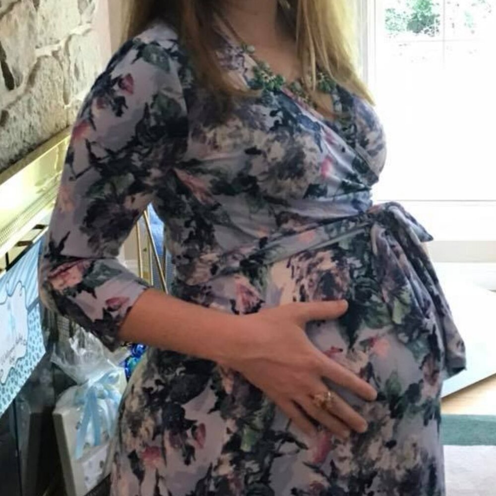 Pinkblush Maxi Length Blue Floral Maternity Dress Size Small - Picture 2 of 4
